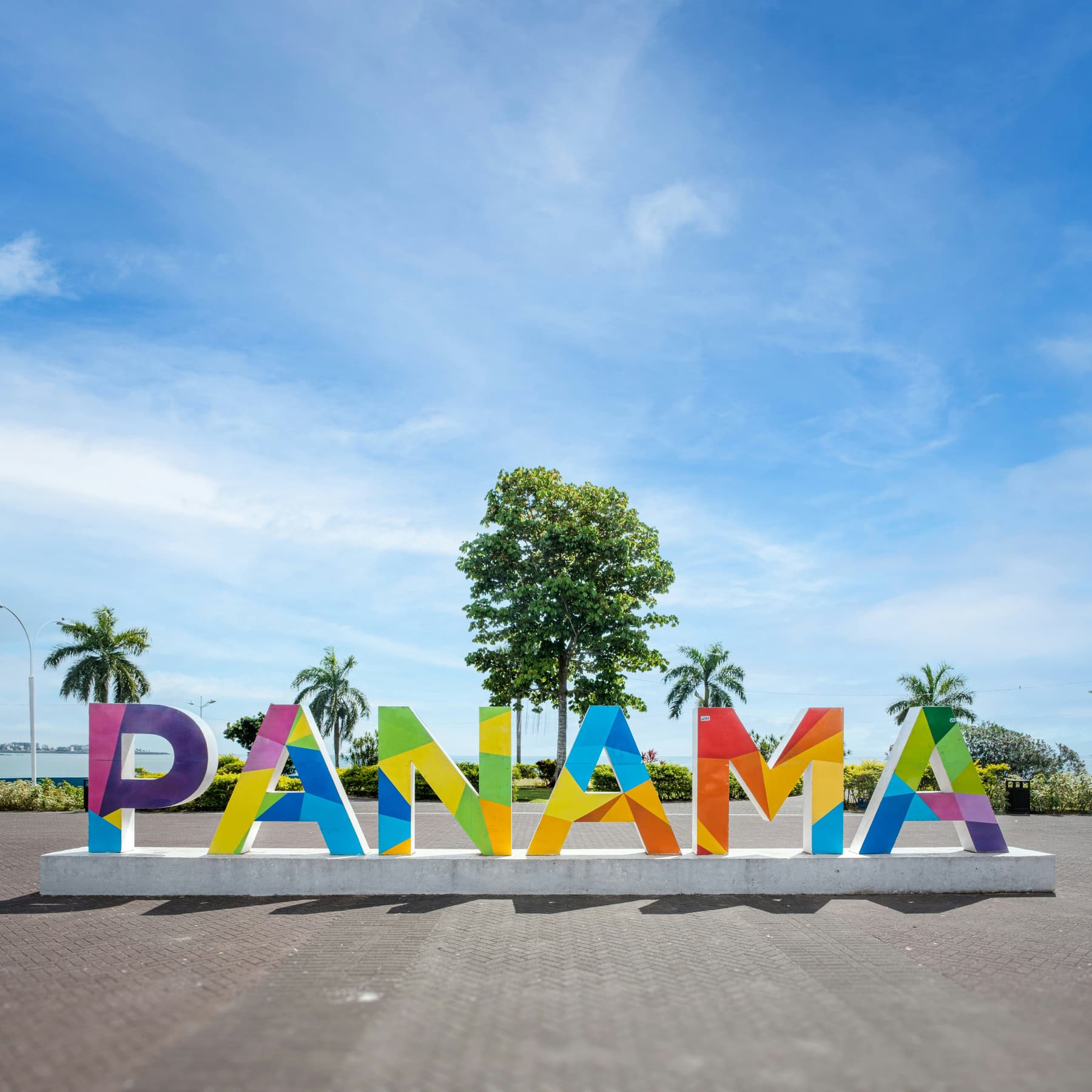 The multicolored PANAMA letters on the Amador waterfront