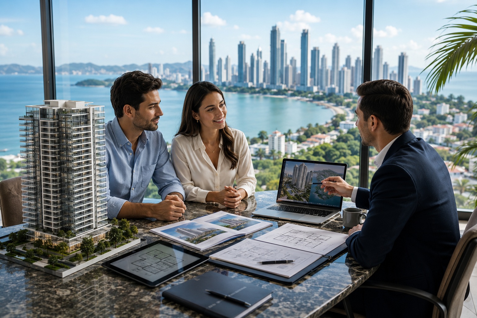 People in a meeting reviewing property finance documents