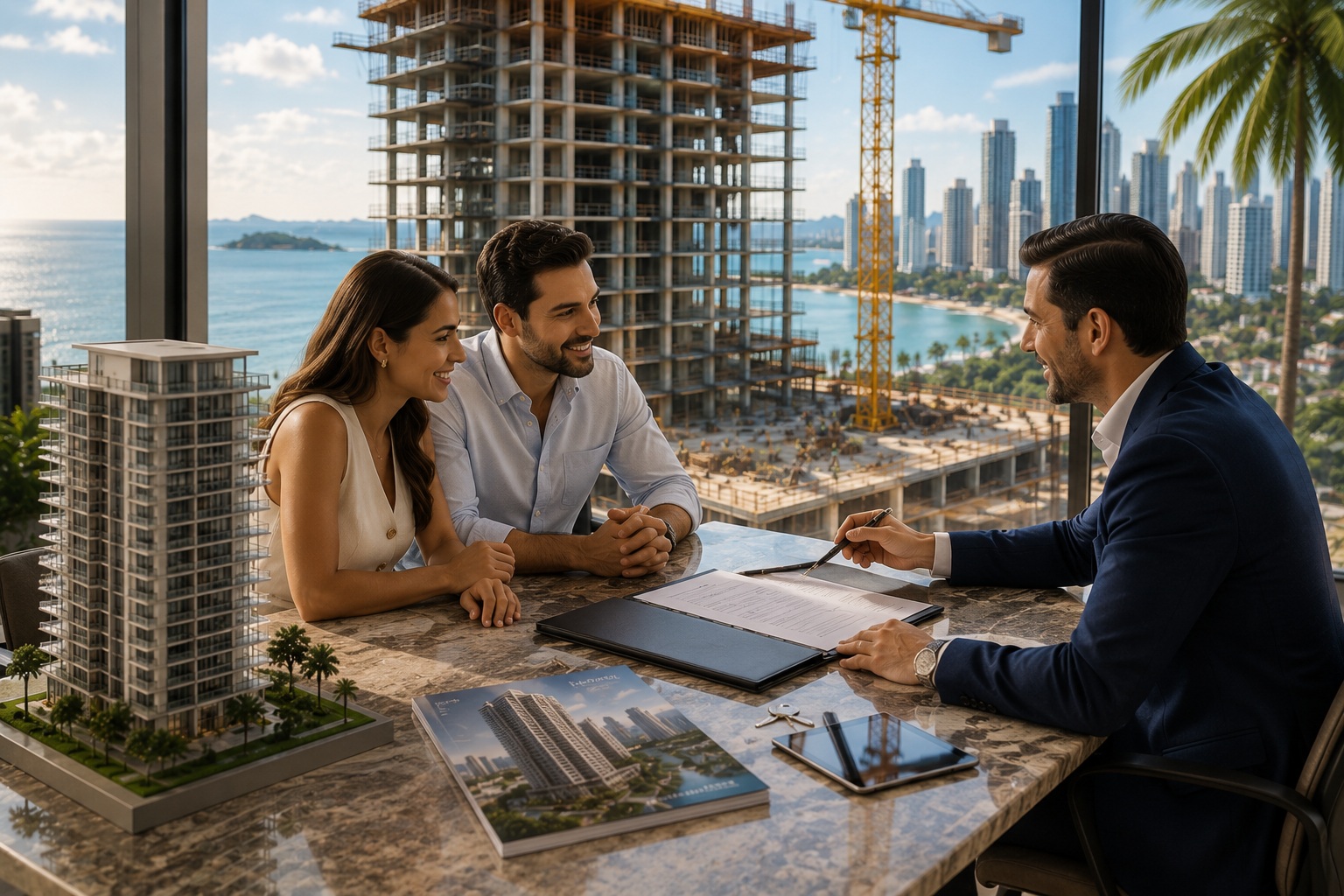 Advisors discussing mortgage paperwork at a desk
