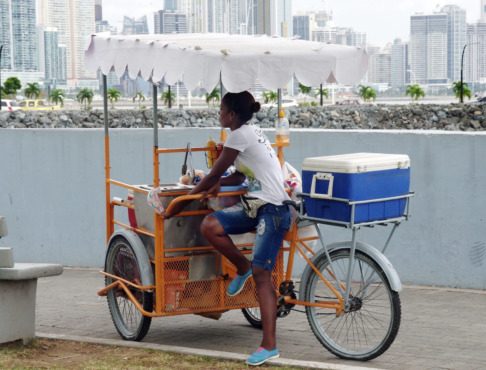 Street food vendor on a bicycle in Panama
