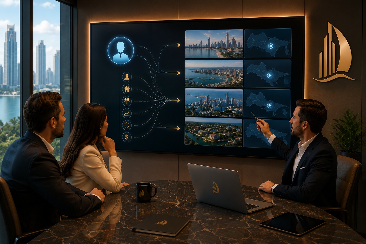 Discussing the property buying strategy on a tablet