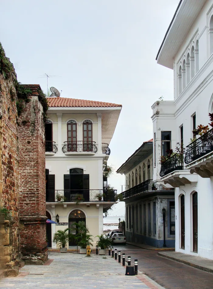 A street in Casco Viejo with colonial balconies