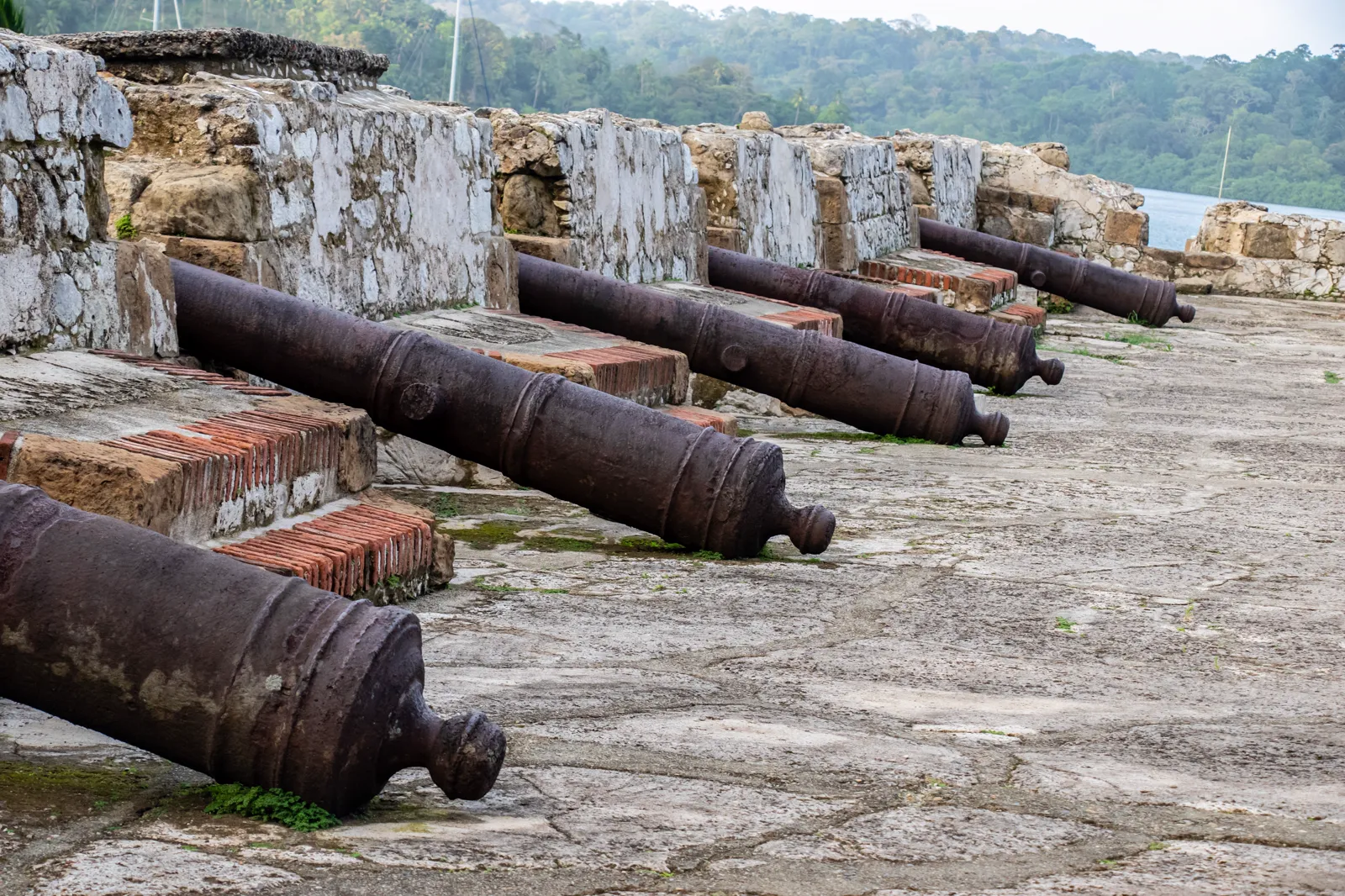 Old cannons on the walls of a Spanish fortress