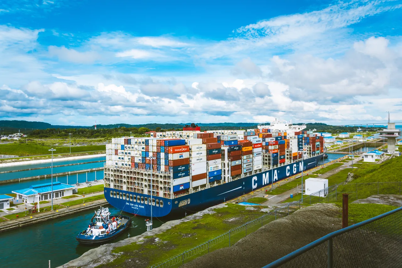 A Neopanamax container ship in the canal's new locks