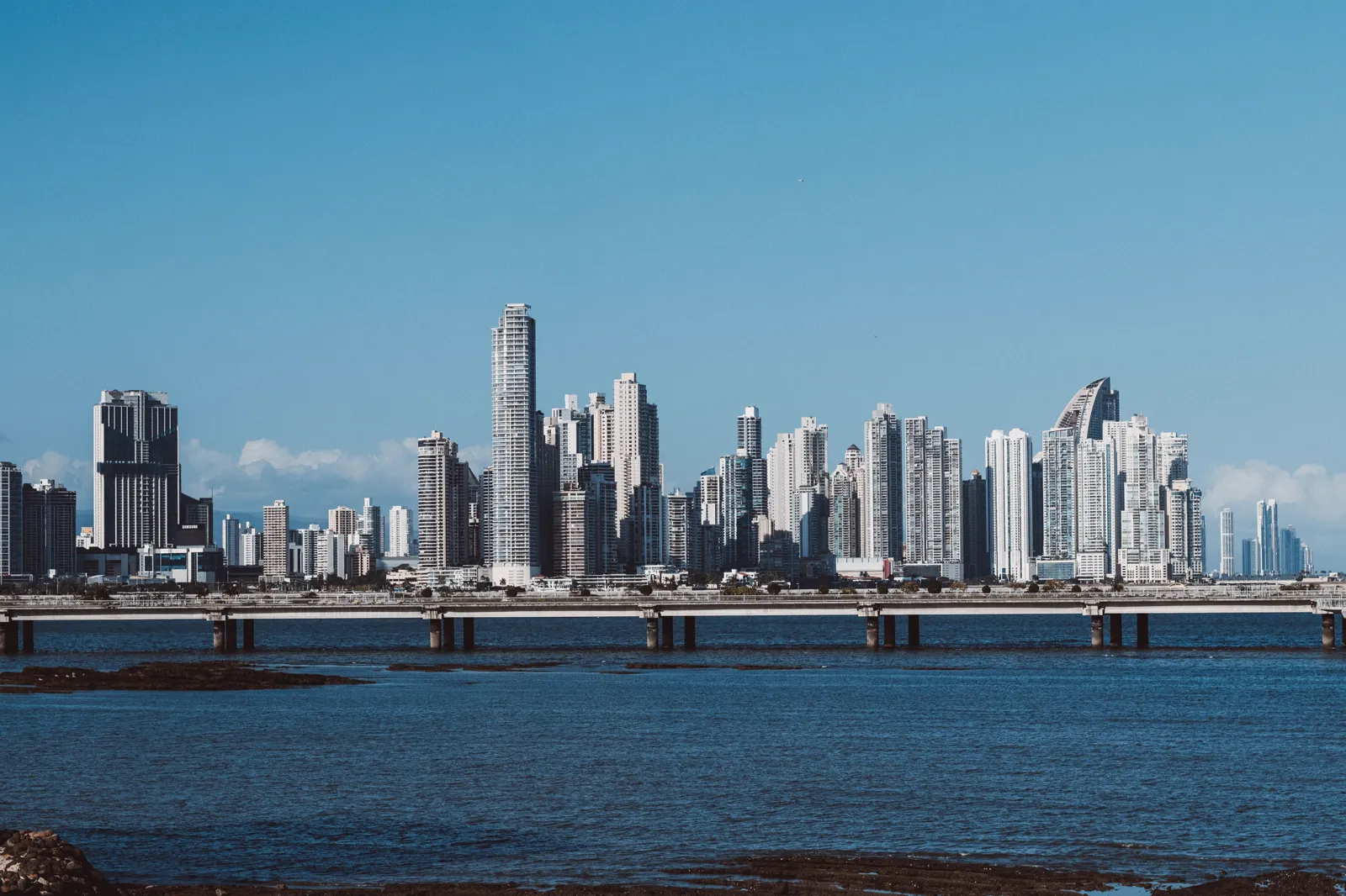 The skyscrapers of Panama City above the bay