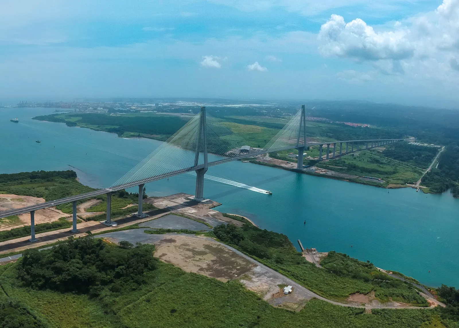 Aerial view of the Atlantic Bridge across the Panama Canal