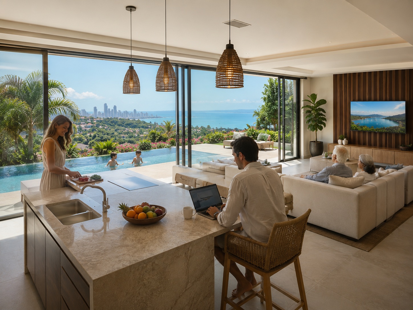 Couple in a living room by the window
